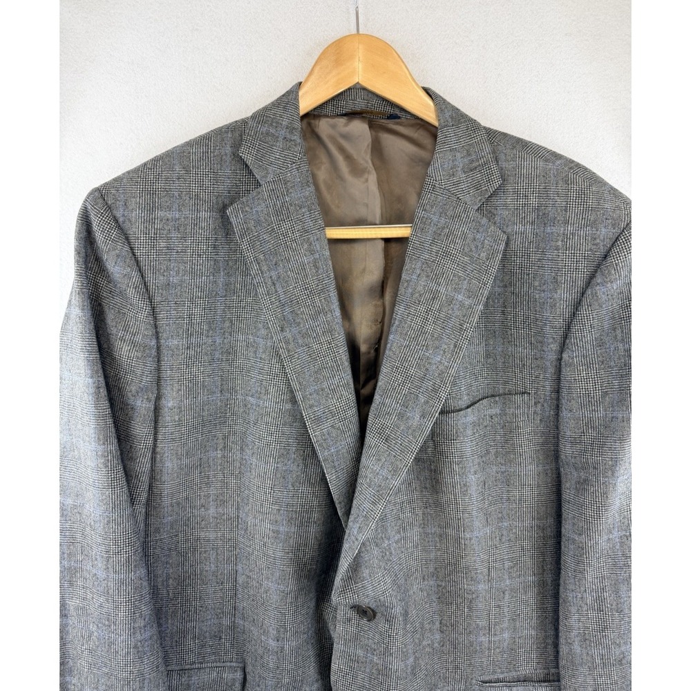 Brooks Brothers 346 Mens Suit Coat 48R Gray Glen Plaid 100% Wool, Sm Ink Stain